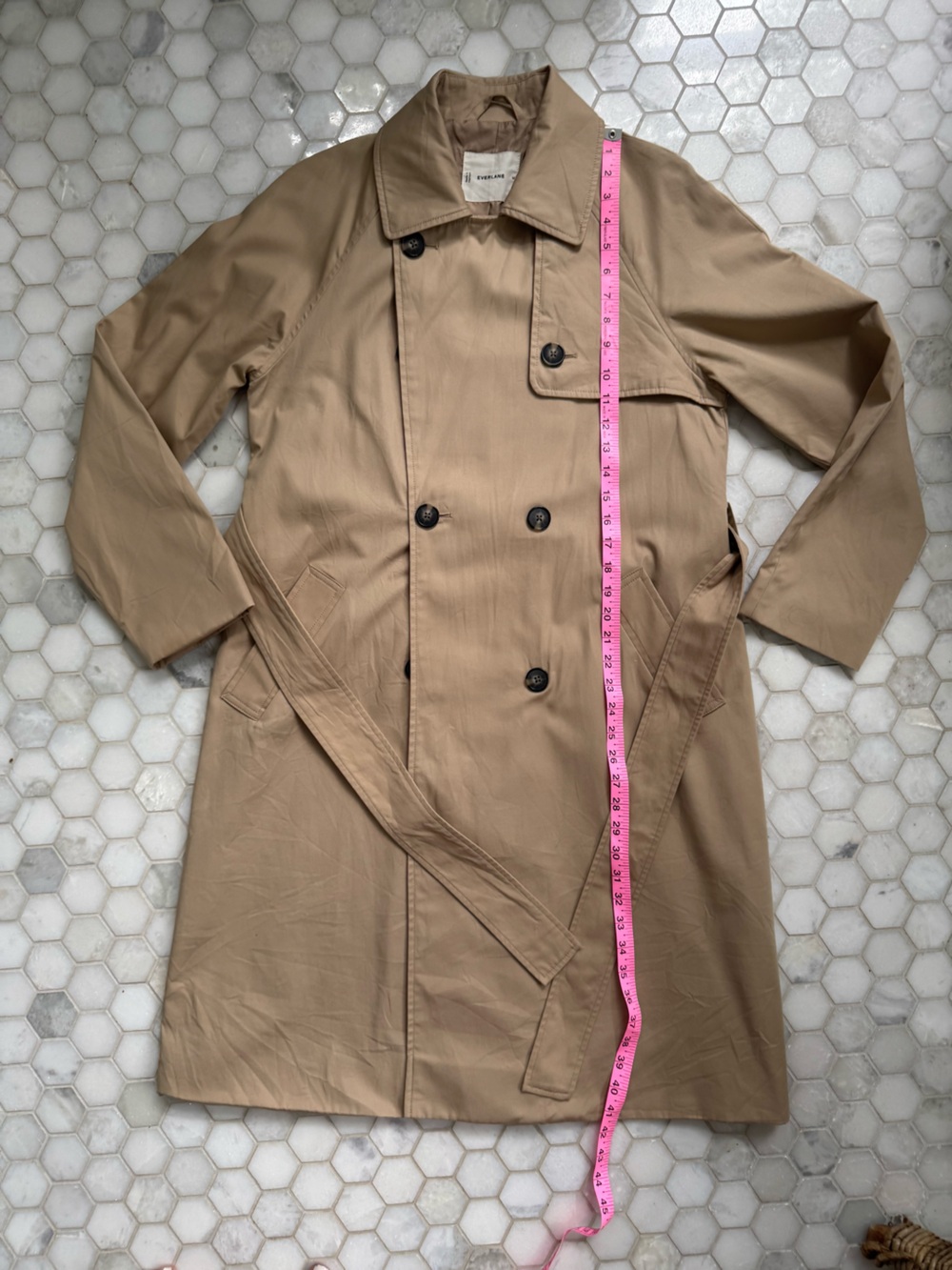 Everlane Double-Breasted Long Trench Coat Camel Tan Size Medium NWOT - Picture 11 of 11